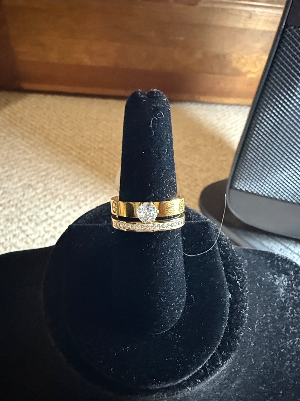 Gold-Tone Women’s Stacked Ring Set with Clear Stones